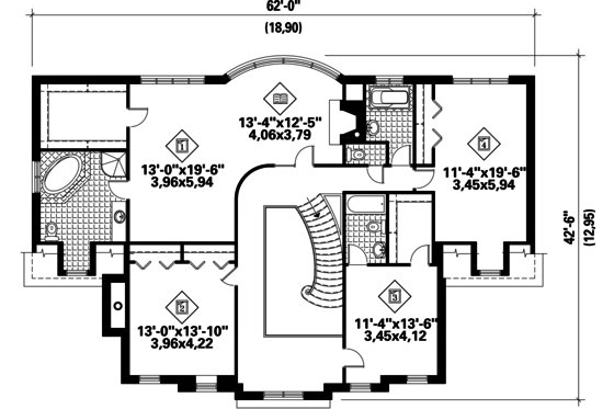 Floor Plan - Upper Floor for European House Plan #25-4790 - 4 bed, 3 bath