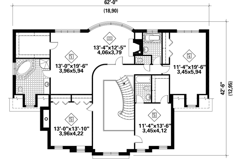 Dream House Plan - Floor Plan - Upper Floor for European House Plan #25-4790 - 4 bed, 3 bath