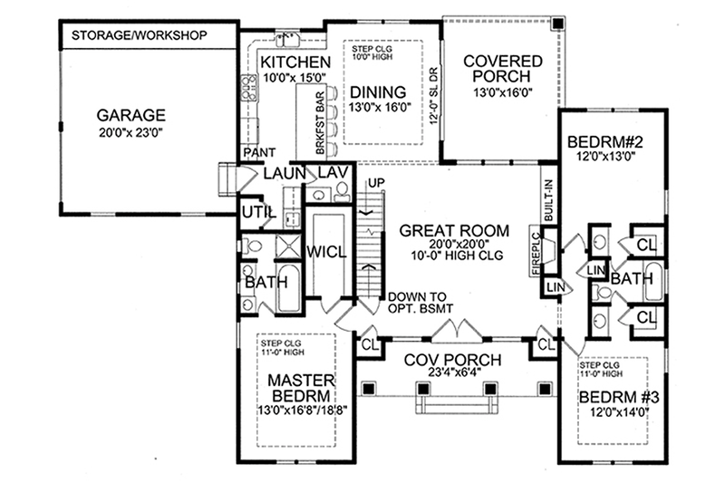 Home Plan - Floor Plan - Main Floor for European House Plan #456-116 - 3 bed, 2.5 bath