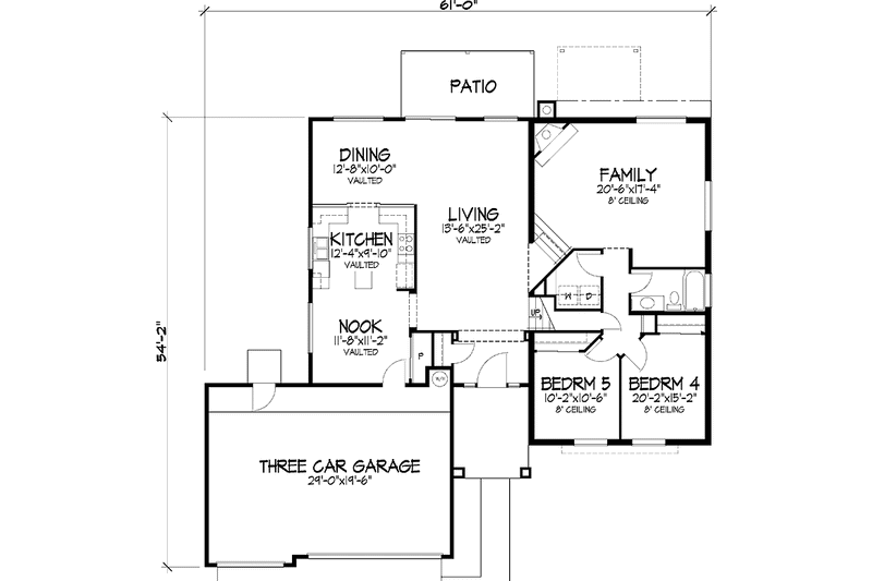 Architectural House Design - Floor Plan - Main Floor for Mediterranean House Plan #320-1466 - 5 bed, 3 bath