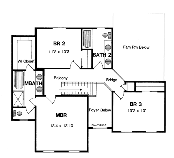 Architectural House Design - Colonial Floor Plan - Upper Floor Plan #316-154