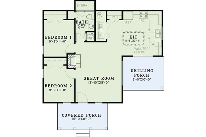 Home Plan - Floor Plan - Main Floor for Craftsman House Plan #17-2606 - 2 bed, 1 bath