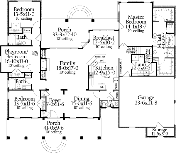 Dream House Plan - Southern Floor Plan - Main Floor Plan #406-9618