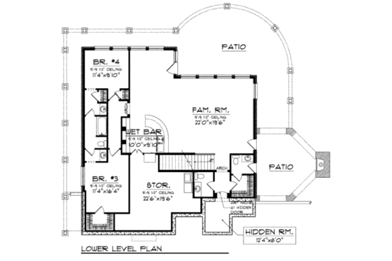 Floor Plan - Lower Floor for Craftsman House Plan #70-970 - 4 bed, 4.5 bath