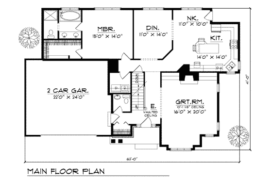 Floor Plan - Main Floor for Traditional House Plan #70-312 - 3 bed, 2.5 bath
