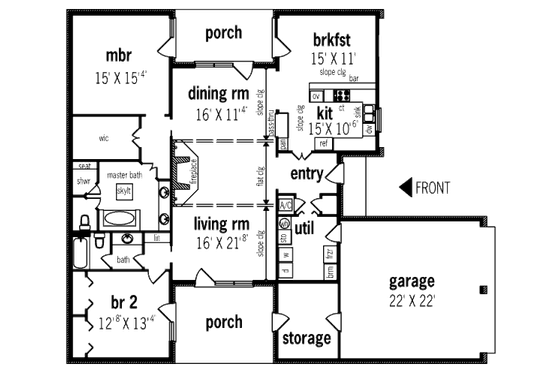Floor Plan - Main Floor for Traditional House Plan #45-306 - 2 bed, 2 bath