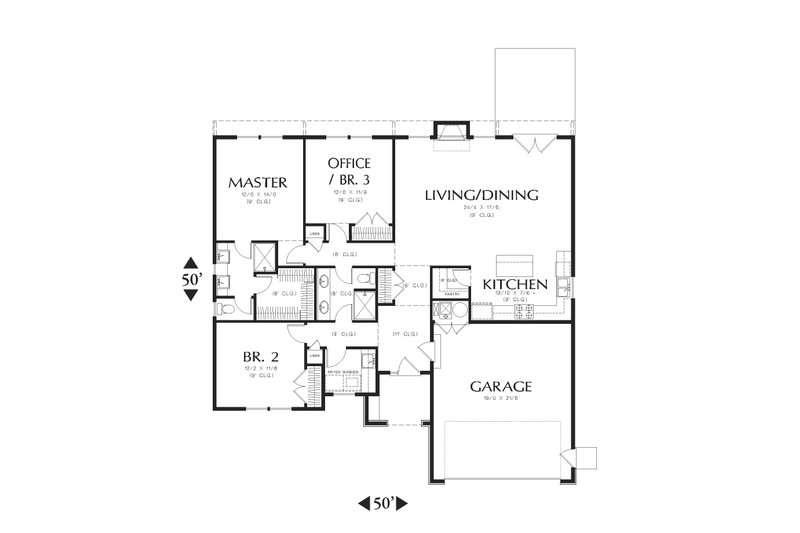 House Blueprint - Floor Plan - Main Floor for Traditional House Plan #48-596 - 3 bed, 2 bath