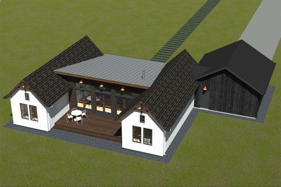 Exterior - Rear Elevation 3 for Farmhouse House Plan #933-18 - 3 bed, 2 bath