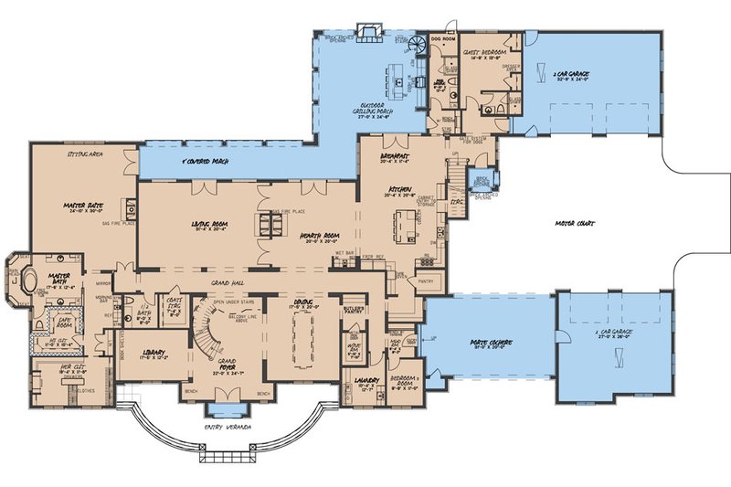 Architectural House Design - Floor Plan - Main Floor for European House Plan #923-256 - 6 bed, 6.5 bath