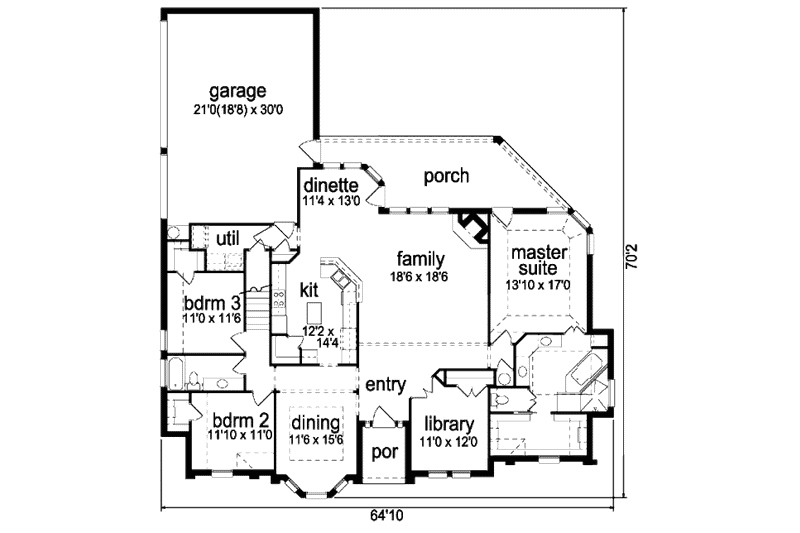 Architectural House Design - Floor Plan - Main Floor for Traditional House Plan #84-377 - 3 bed, 2.5 bath
