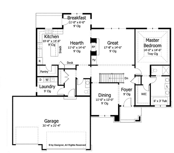 House Plan Design - European Floor Plan - Main Floor Plan #51-973