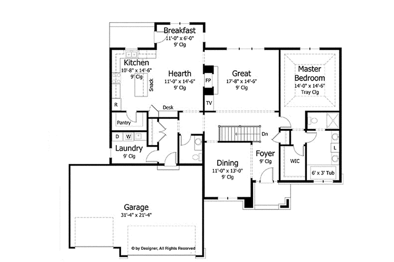 Home Plan - Floor Plan - Main Floor for European House Plan #51-973 - 3 bed, 2.5 bath