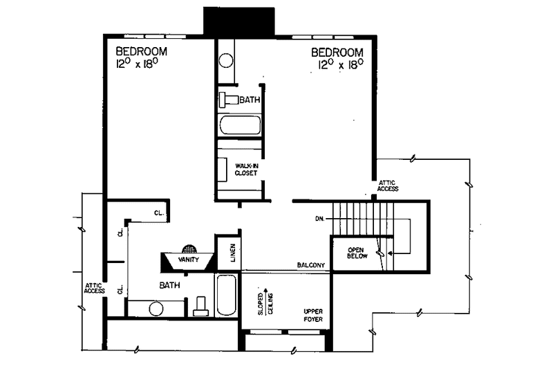 Home Plan - Floor Plan - Upper Floor for Contemporary House Plan #72-788 - 3 bed, 2 bath