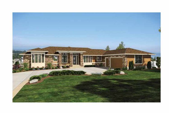 Exterior - Front Elevation 3 for Prairie House Plan #132-557 - 4 bed, 4 bath