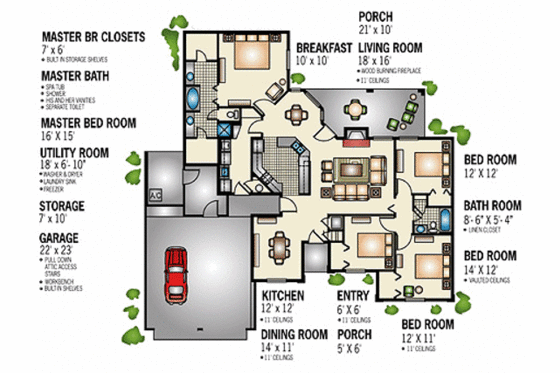 Floor Plan - Main Floor for Mediterranean House Plan #45-341 - 4 bed, 2 bath