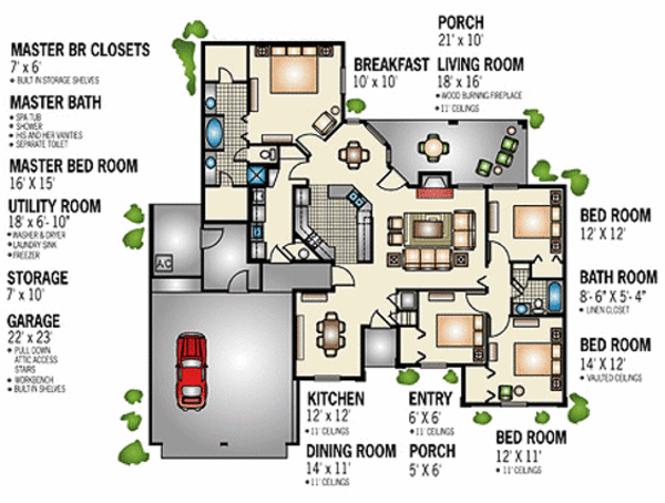 Architectural House Design - Mediterranean Floor Plan - Main Floor Plan #45-341