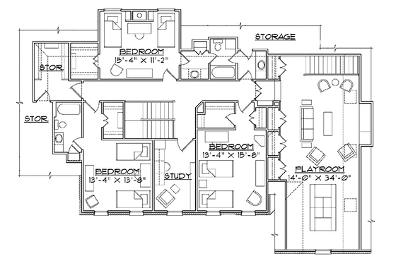 Floor Plan - Upper Floor for Colonial House Plan #1054-11 - 4 bed, 3 bath
