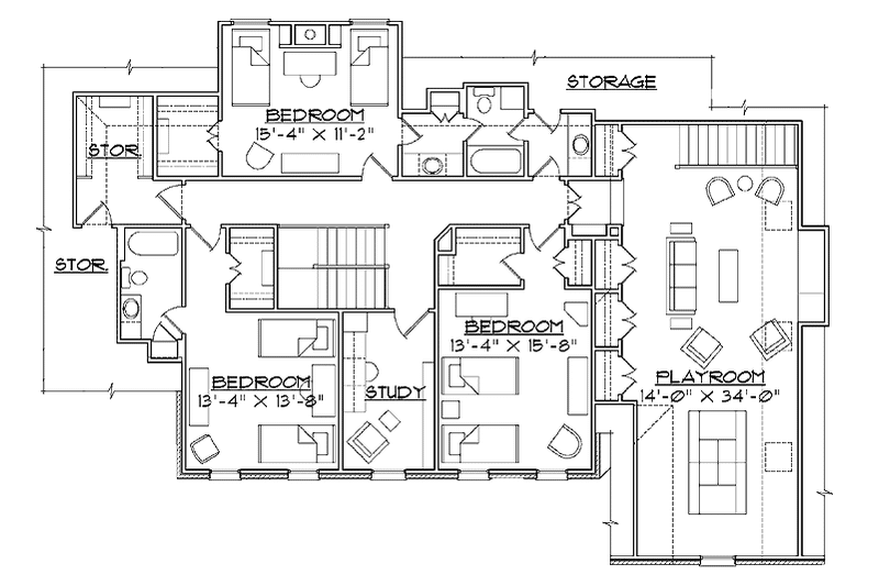 Home Plan - Floor Plan - Upper Floor for Colonial House Plan #1054-11 - 4 bed, 3 bath