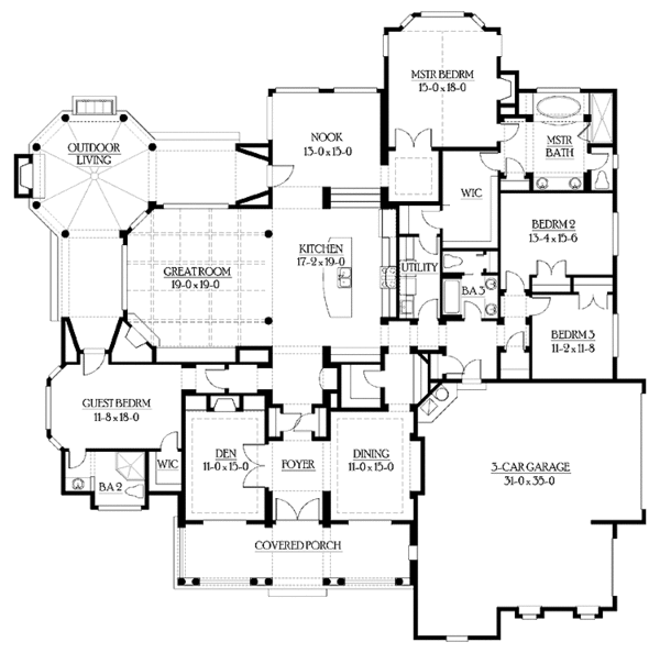 House Plan Design - Craftsman Floor Plan - Main Floor Plan #132-257