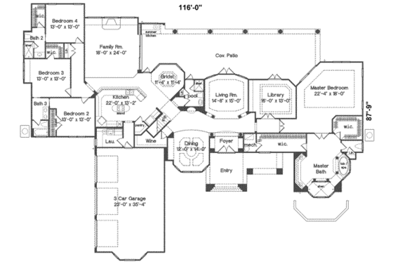 Floor Plan - Main Floor for European House Plan #135-108 - 4 bed, 5 bath