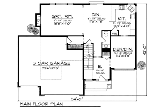Floor Plan - Main Floor for Traditional House Plan #70-735 - 4 bed, 3.5 bath
