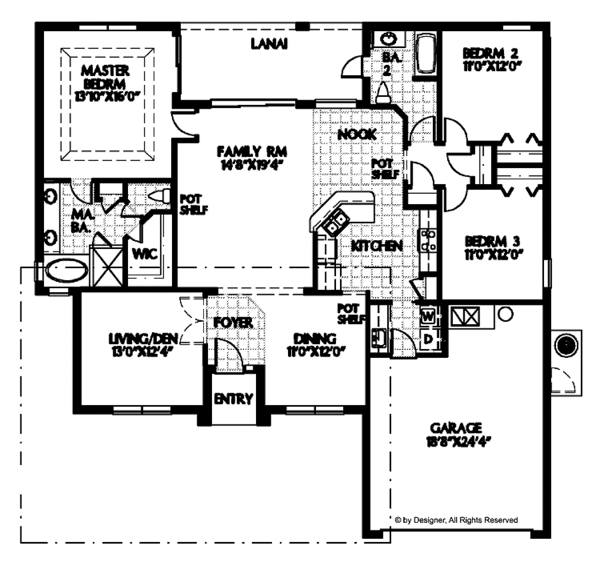 Architectural House Design - Mediterranean Floor Plan - Main Floor Plan #999-100