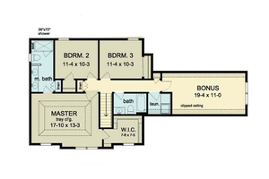 Floor Plan - Upper Floor for Colonial House Plan #1010-33 - 3 bed, 2.5 bath