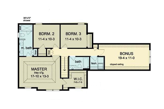 Floor Plan - Upper Floor for Colonial House Plan #1010-33 - 3 bed, 2.5 bath