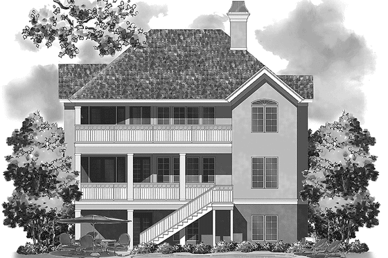 Exterior - Rear Elevation for Mediterranean House Plan #930-120 - 3 bed, 3 bath