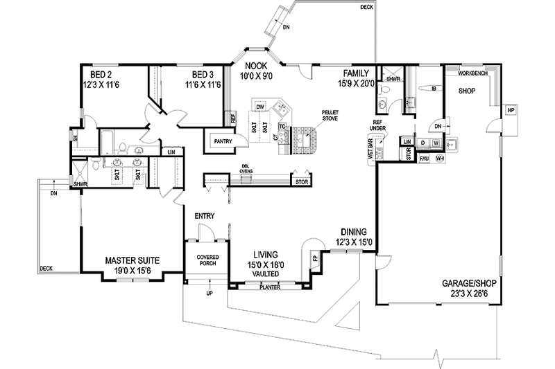 Home Plan - Floor Plan - Main Floor for Ranch House Plan #60-1000 - 3 bed, 3 bath