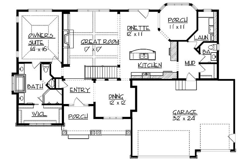 Architectural House Design - Floor Plan - Main Floor for Prairie House Plan #320-1005 - 3 bed, 2.5 bath