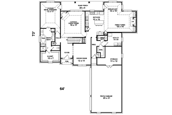 Floor Plan - Main Floor for European House Plan #81-562 - 3 bed, 2.5 bath
