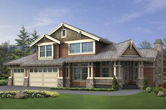 Exterior - Front Elevation 3 for Craftsman House Plan #132-392 - 5 bed, 3.5 bath