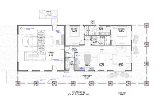 Floor Plan - Main Floor for Farmhouse House Plan #1069-25 - 2 bed, 2 bath