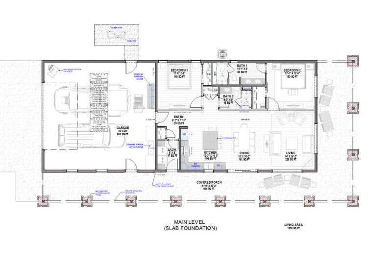 Architectural House Design - Floor Plan - Main Floor for Farmhouse House Plan #1069-25 - 2 bed, 2 bath