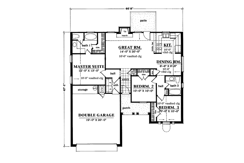 House Blueprint - Floor Plan - Main Floor for Country House Plan #42-621 - 3 bed, 2 bath