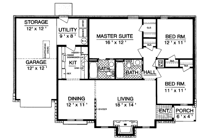 Architectural House Design - Floor Plan - Main Floor for European House Plan #45-398 - 3 bed, 2 bath