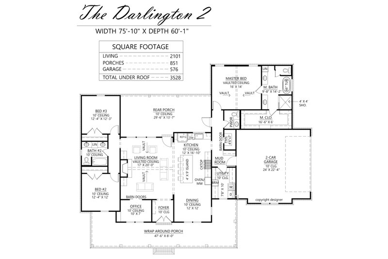 Architectural House Design - Floor Plan - Main Floor for Farmhouse House Plan #1074-112 - 3 bed, 2.5 bath