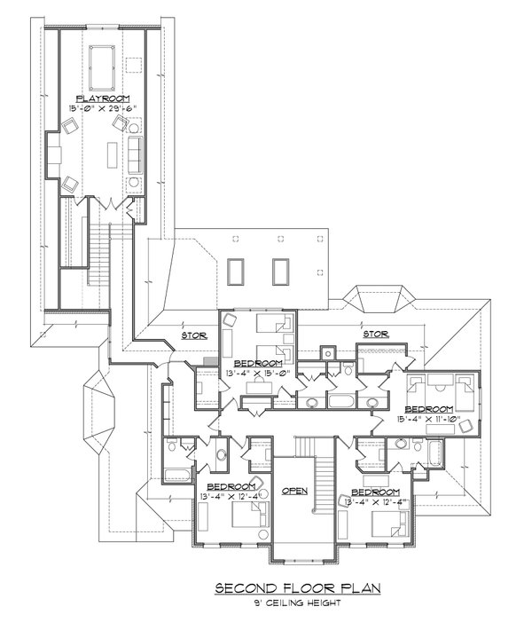 Traditional Floor Plan - Upper Floor Plan #1054-58