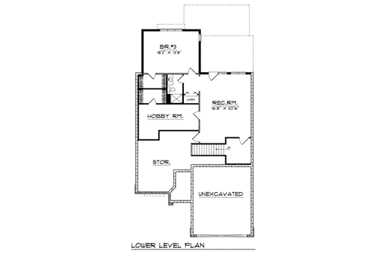 Floor Plan - Lower Floor for Traditional House Plan #70-192 - 2 bed, 2 bath