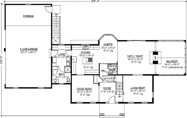 Architectural House Design - Colonial Floor Plan - Main Floor Plan #978-19