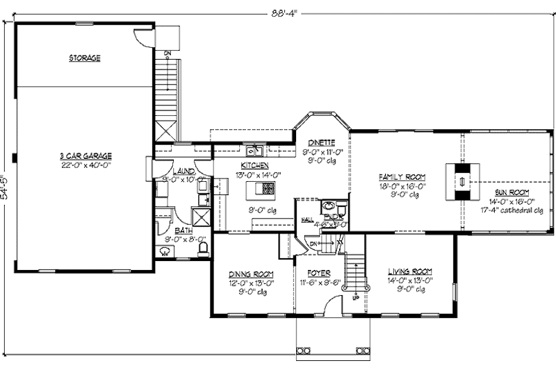 House Blueprint - Floor Plan - Main Floor for Colonial House Plan #978-19 - 3 bed, 3.5 bath