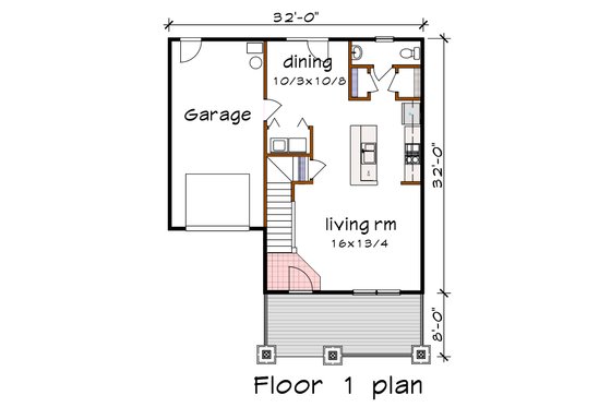 Floor Plan - Main Floor for Farmhouse House Plan #79-257 - 3 bed, 2.5 bath