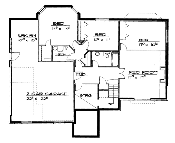 Architectural House Design - Traditional Floor Plan - Lower Floor Plan #308-273