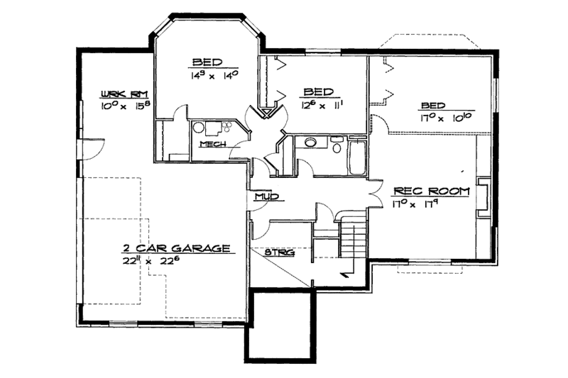 Architectural House Design - Floor Plan - Lower Floor for Traditional House Plan #308-273 - 2 bed, 2 bath
