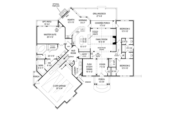 Floor Plan - Main Floor for Craftsman House Plan #119-422 - 3 bed, 2.5 bath