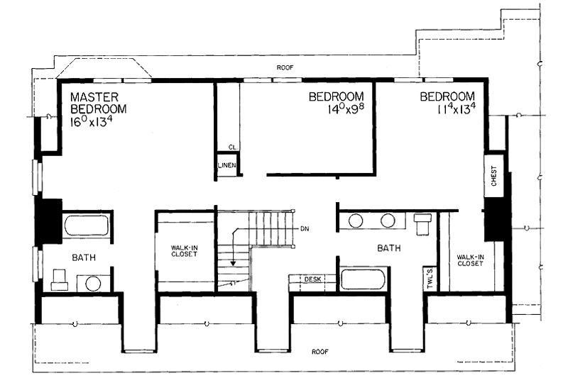Home Plan - Floor Plan - Upper Floor for Classical House Plan #72-696 - 3 bed, 2.5 bath