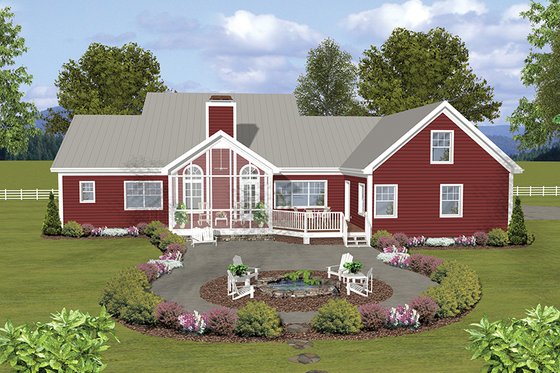 Exterior - Rear Elevation 1 for Ranch House Plan #56-696 - 3 bed, 3.5 bath