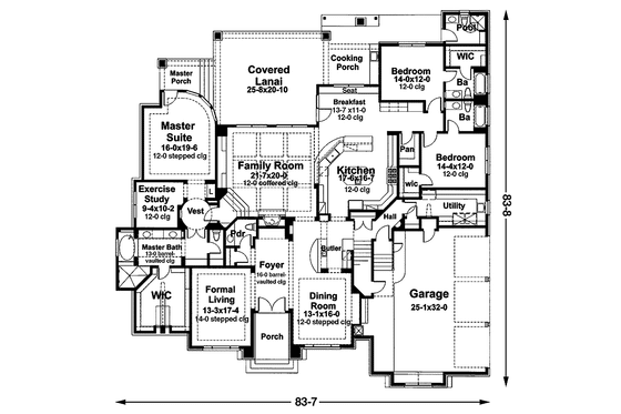 Floor Plan - Main Floor for Mediterranean House Plan #120-216 - 5 bed, 6.5 bath