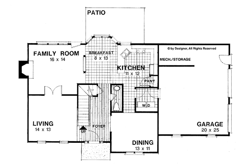 Architectural House Design - Floor Plan - Main Floor for Colonial House Plan #56-671 - 4 bed, 2.5 bath